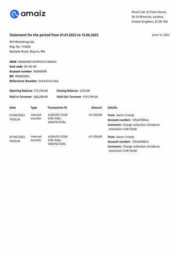 Account statement document