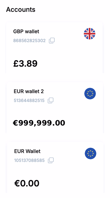 Amaiz dashboard with the list of currency accounts