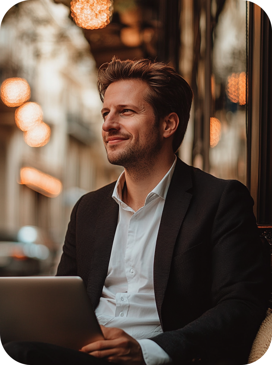 Photo of a man holding a smartphone