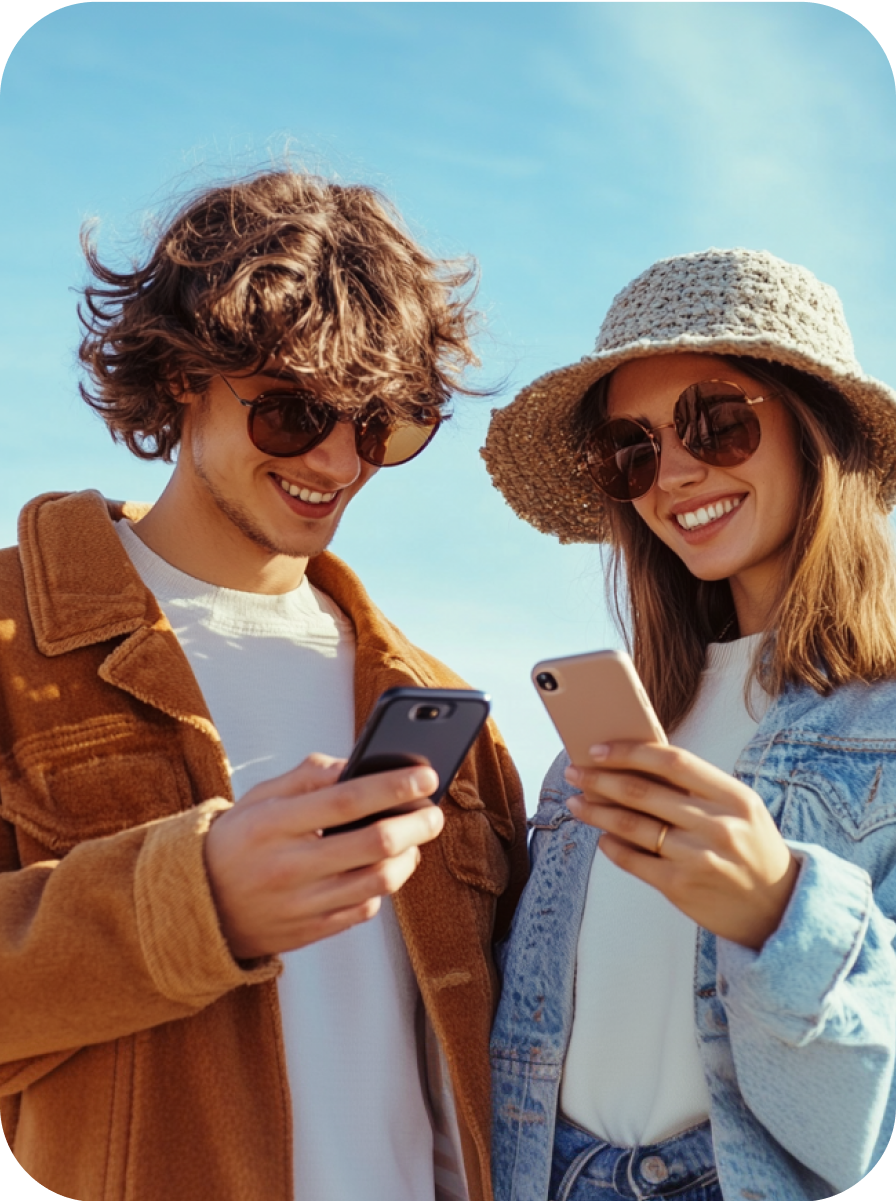 Photo of a man and woman holding a smartphones